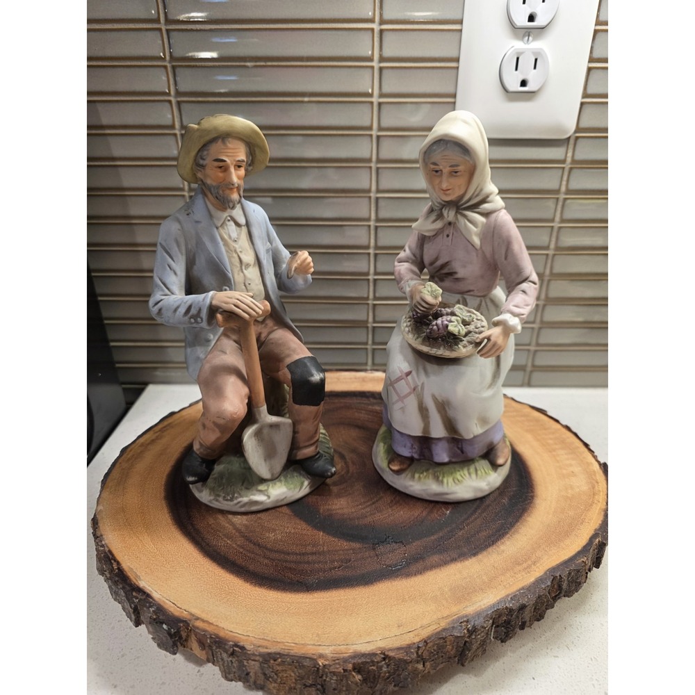 Vintage HOMCO Old Man On Stump And Woman W/ Basket